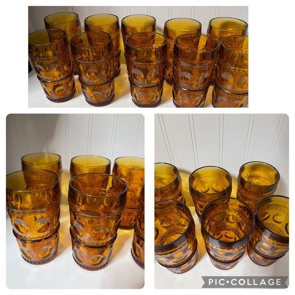 🚨Rare find🚨 set of 10 vintage Indiana glass kings crown amber glasses
